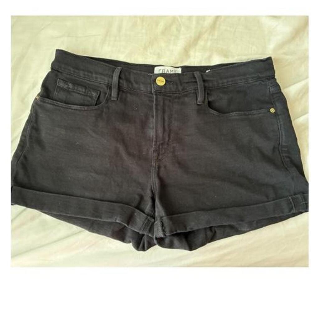 Frame black denim mini shorts